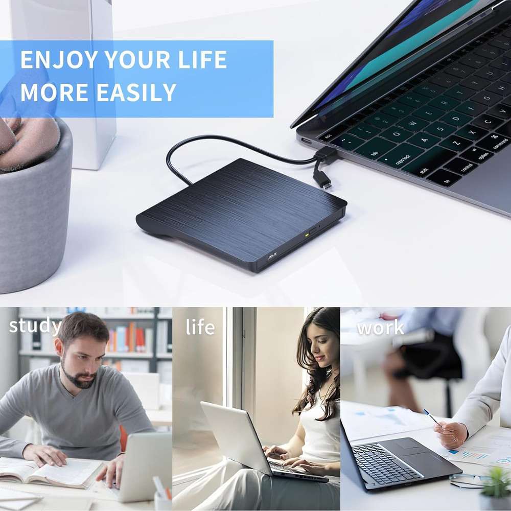 External CD DVD Drive,Usb 3.0 and Type-C CD DVD Disc Reader Writer Burner Player