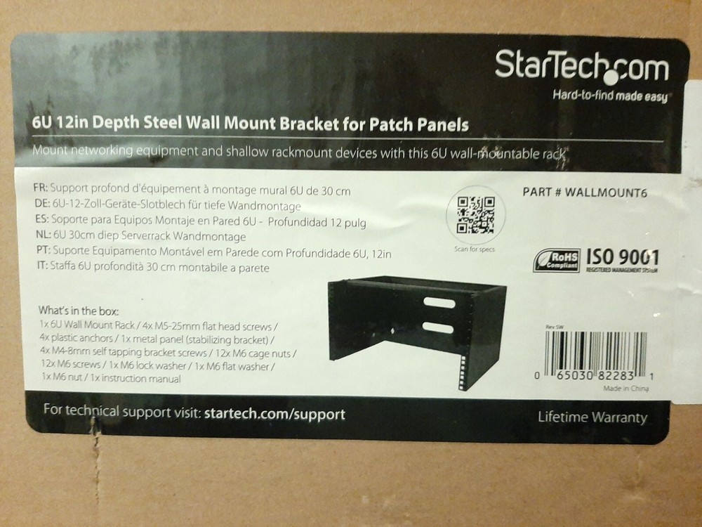 StarTech.com  6U 12 Inch Steel Wall Mount Bracket For Patch Panels NEW