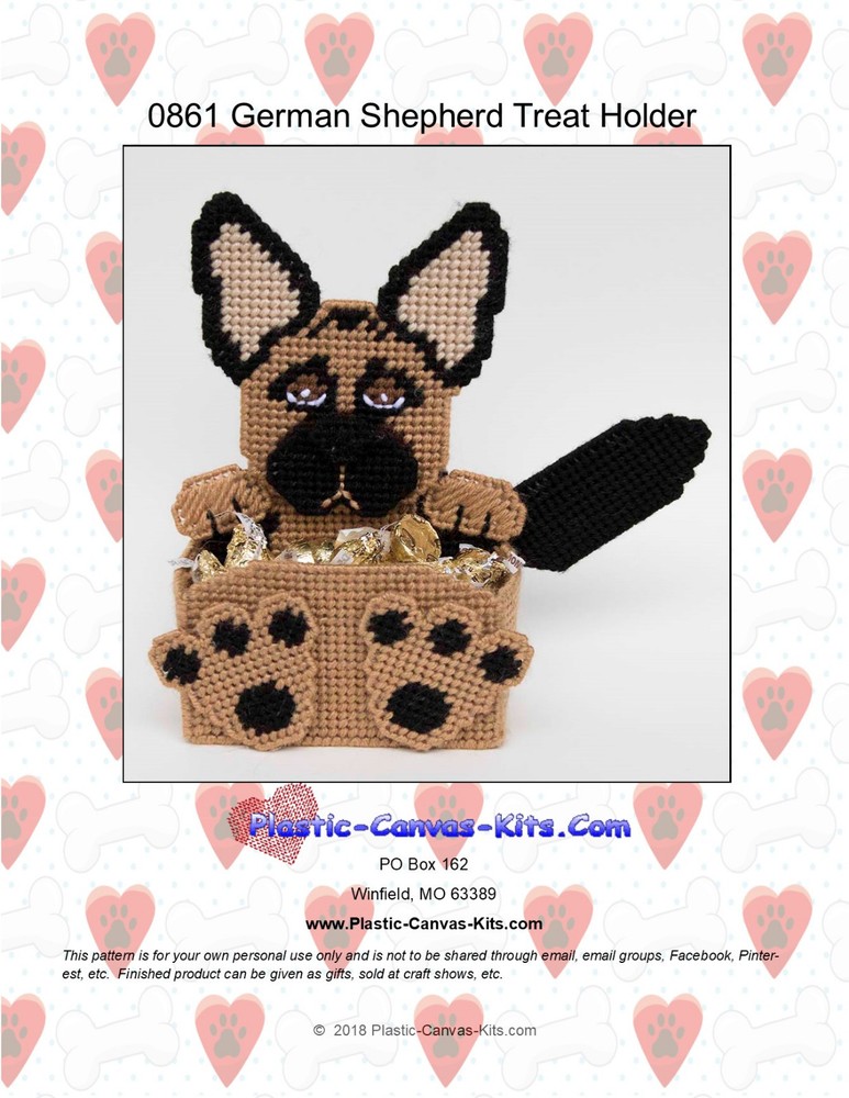 German Shepherd Dog Treat Holder- Plastic Canvas Pattern or Kit