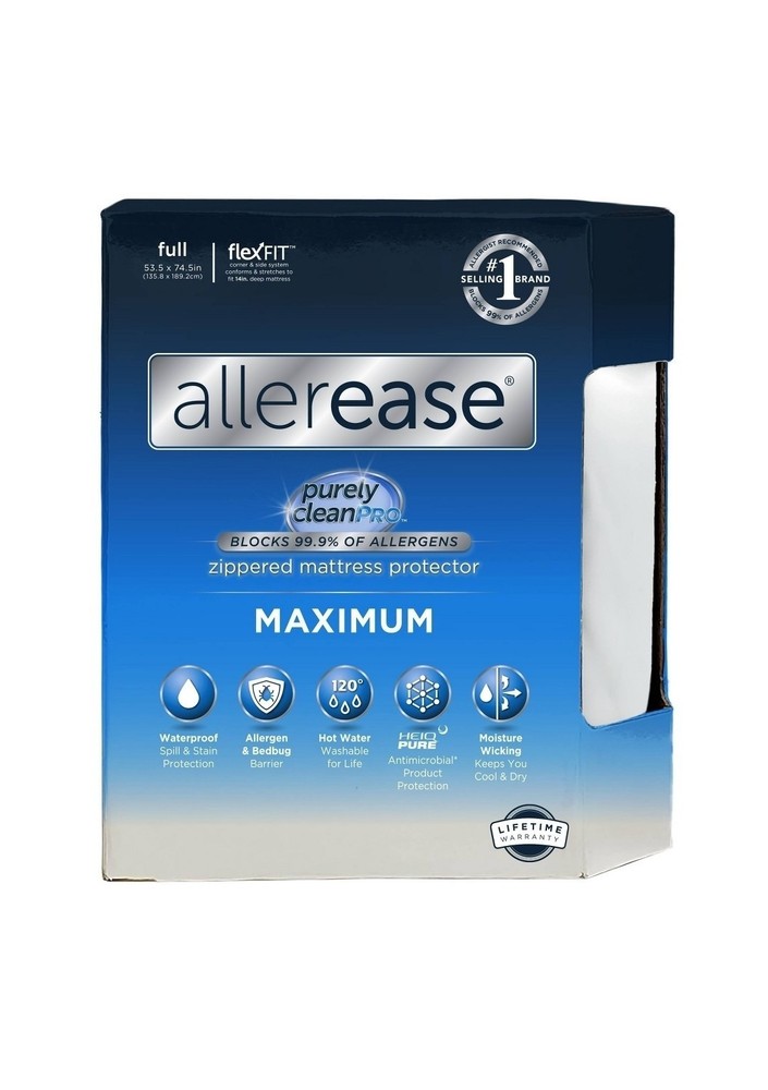 Allerease Full Maximum Waterproof Allergy Bed Bug Mattress Protector White NEW