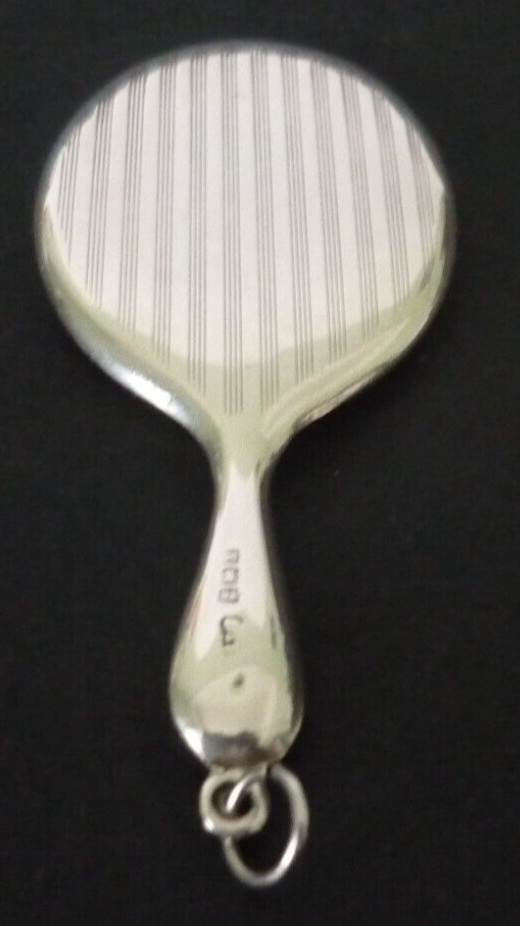 Art Deco Miniature 1922 Hallmarked Silver Engine Turned Hand Held Mirror