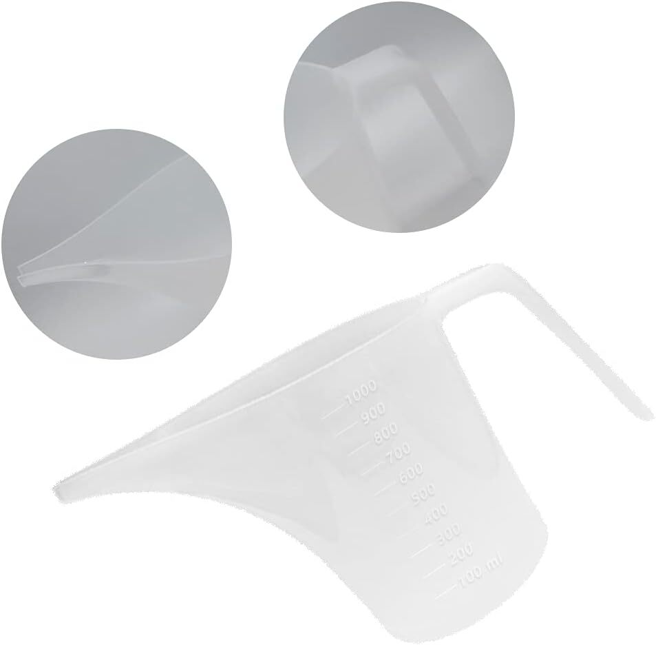 4 Pack Plastic Funnel Pitcher Measuring Cup with Long Spout 1000ml Capacity