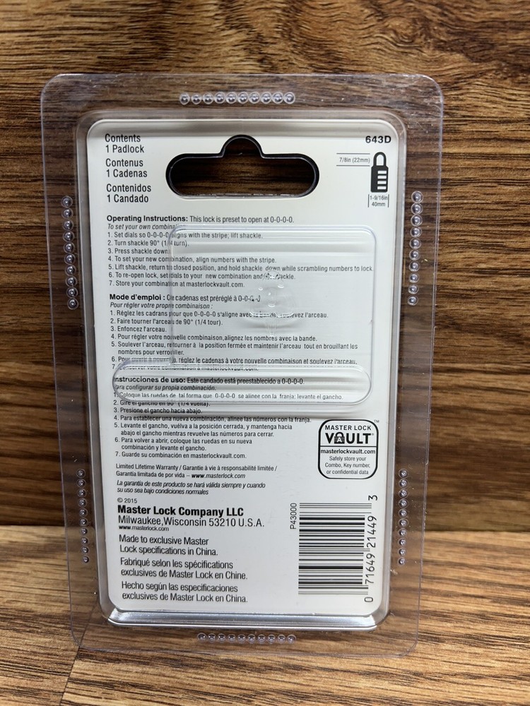 MASTERLOCK Numeric Combination Lock, Set Your Own Combination Padlock, 643D