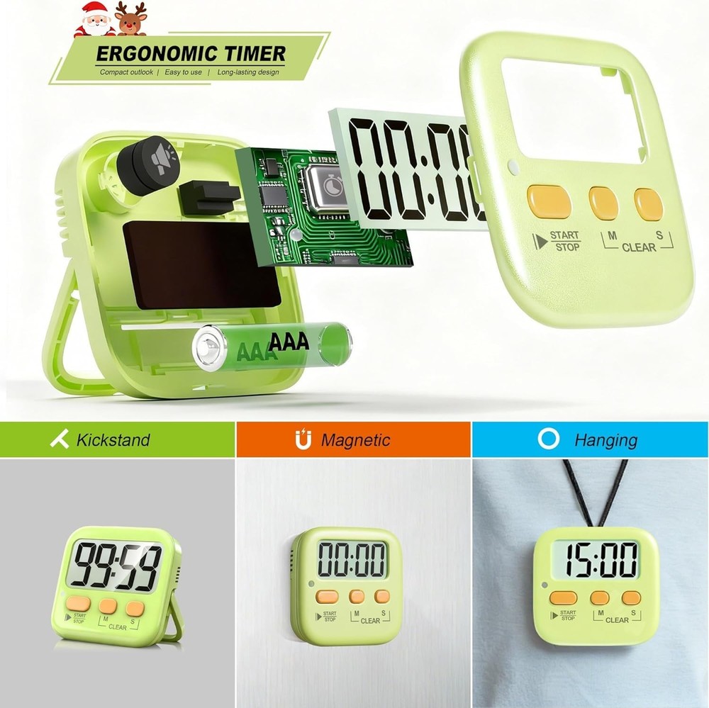Versatile 2 Pack Kitchen & Classroom Timers - Loud/Silent Modes Included