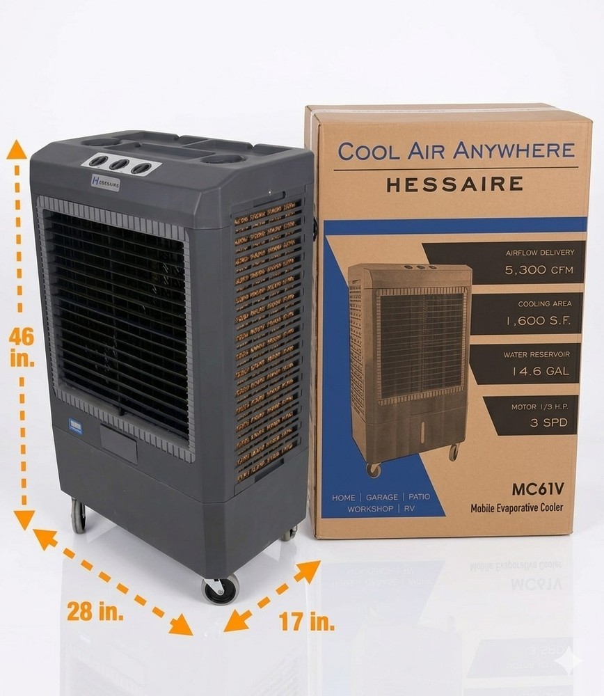 NEW Hessaire 5300CFM 3 Speed Portable Evaporative Cooler LARGE Swamp Cooler