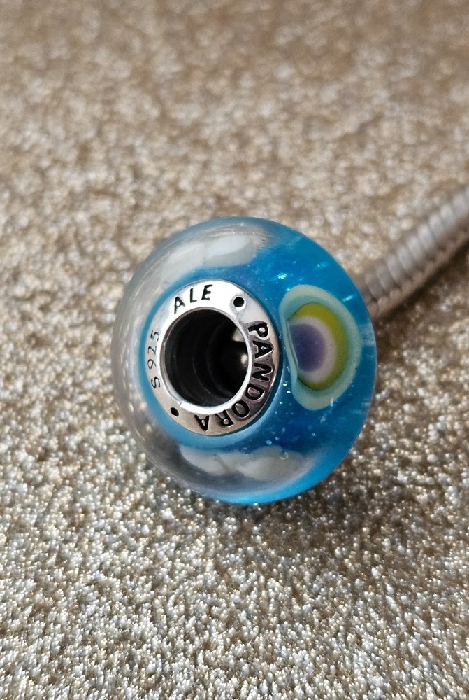 Authentic Pandora Iridescent Rainbow Silver Murano Charm