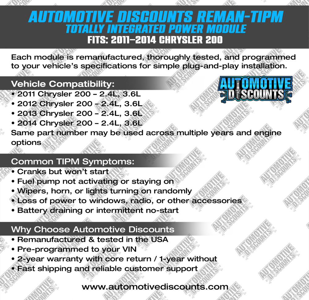 2013 CHRYSLER 200 OEM Rebuilt TIPM 68235271AA PROGRAMMED PLUG & PLAY READY
