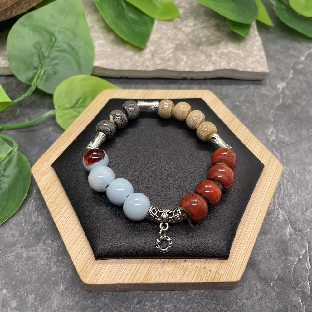 Handmade Ceramic Bead Beaded Stackable 6.25” Plus Stretch Bracelet New B609