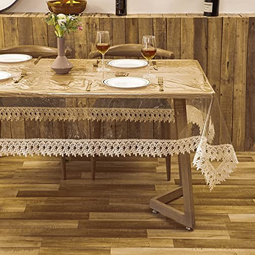 Clear Plastic Table Cover Protector 104" x 60" (Rectangular) Light Beige