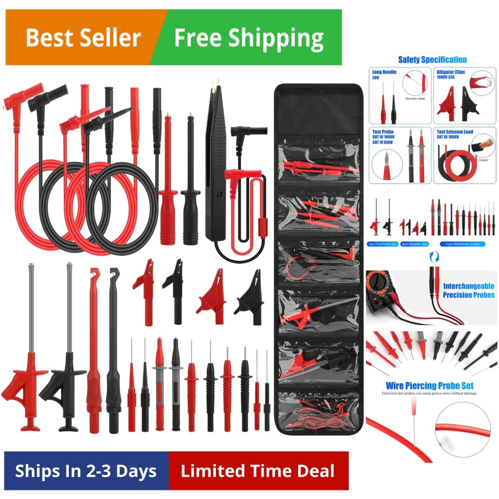 25PCS Silicone Multimeter  Leads Kit: Replaceable Wire Piercing Probes,  Hook...