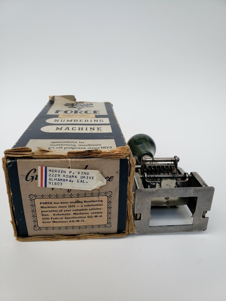 Vintage Force Automatic Numberer Model 150 Stamp Numbering Machine w Wheels Box