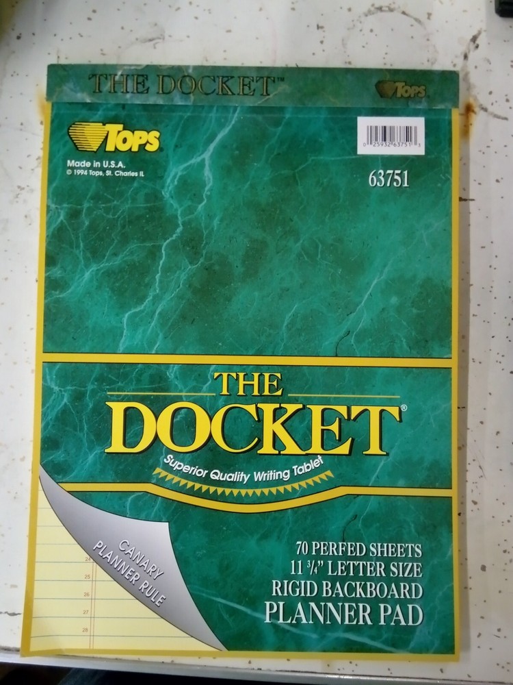 The Docket Superior Quality Writing Planner Pad One Dozen