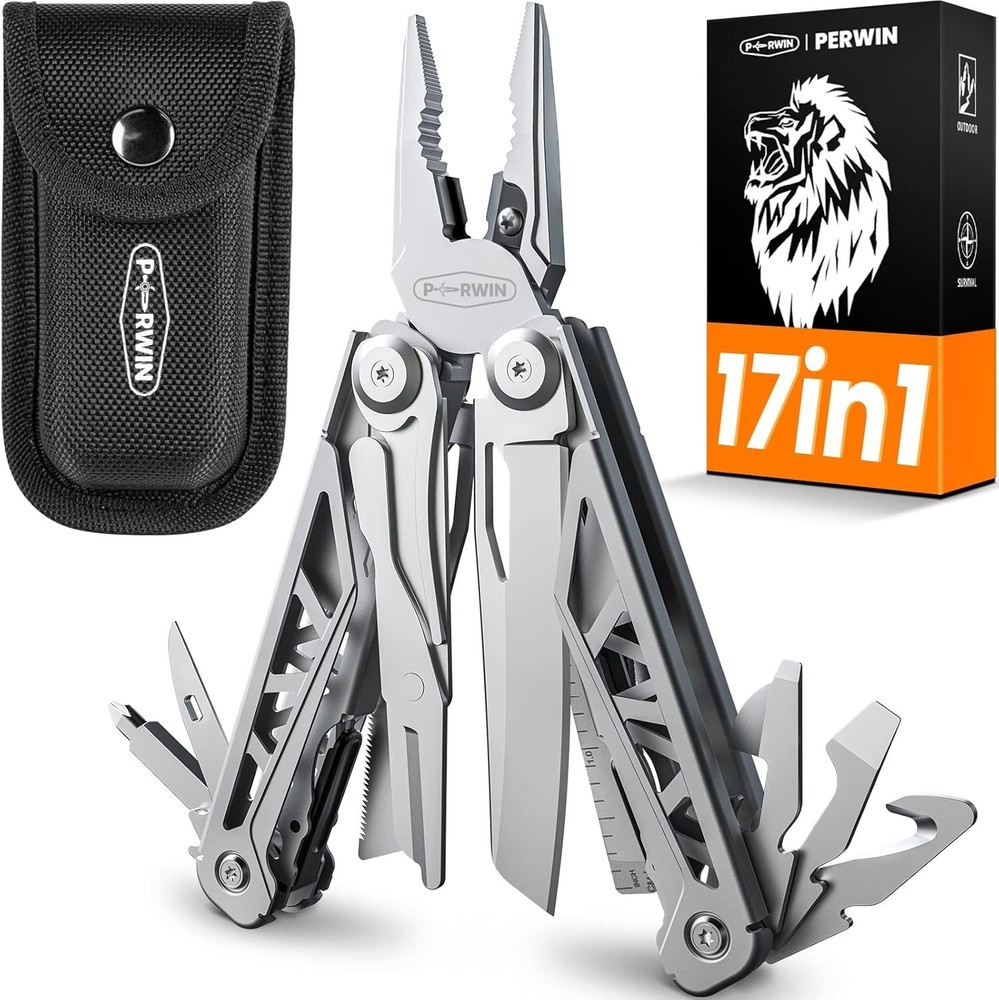 PERWIN Multitool, 17-in-1 Stainless Steel Multi Tool Pliers with Self-Locking
