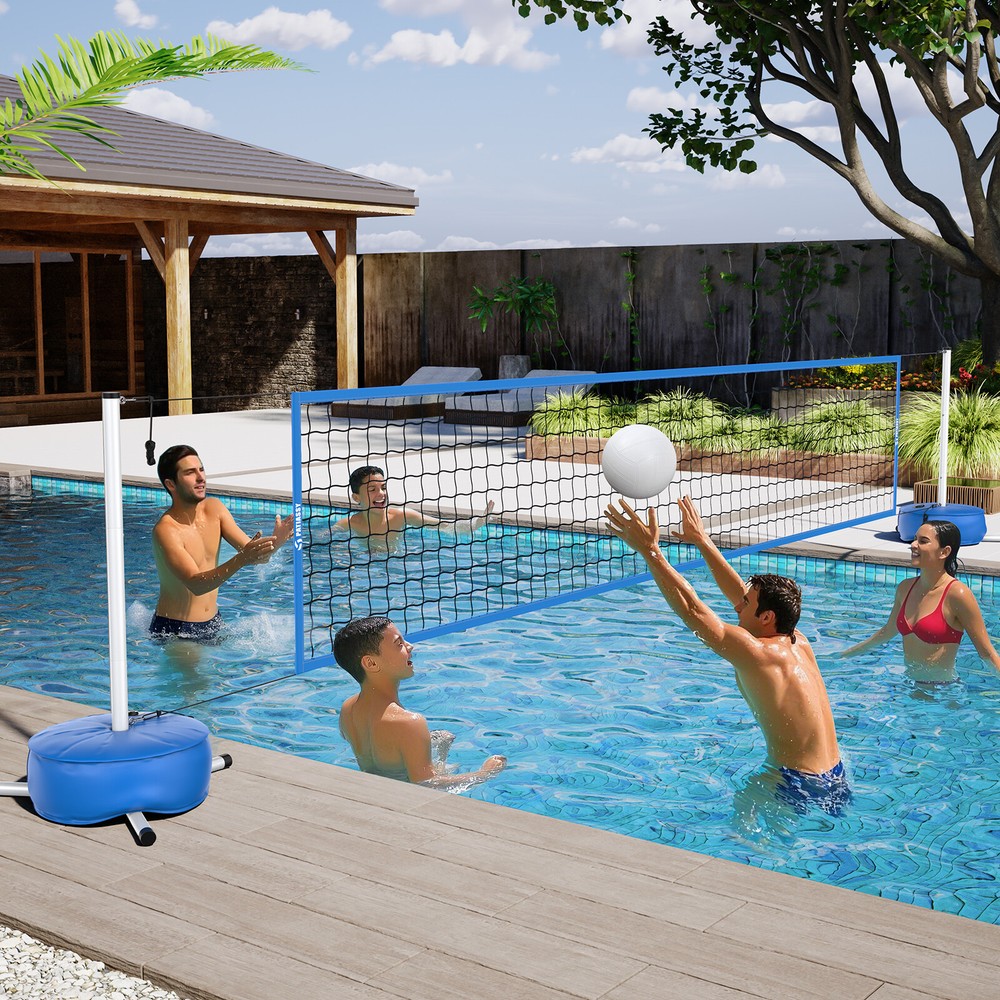 Pool Volleyball Net Set with Base Adjustable 15ft-32ft Length for Inground Pools