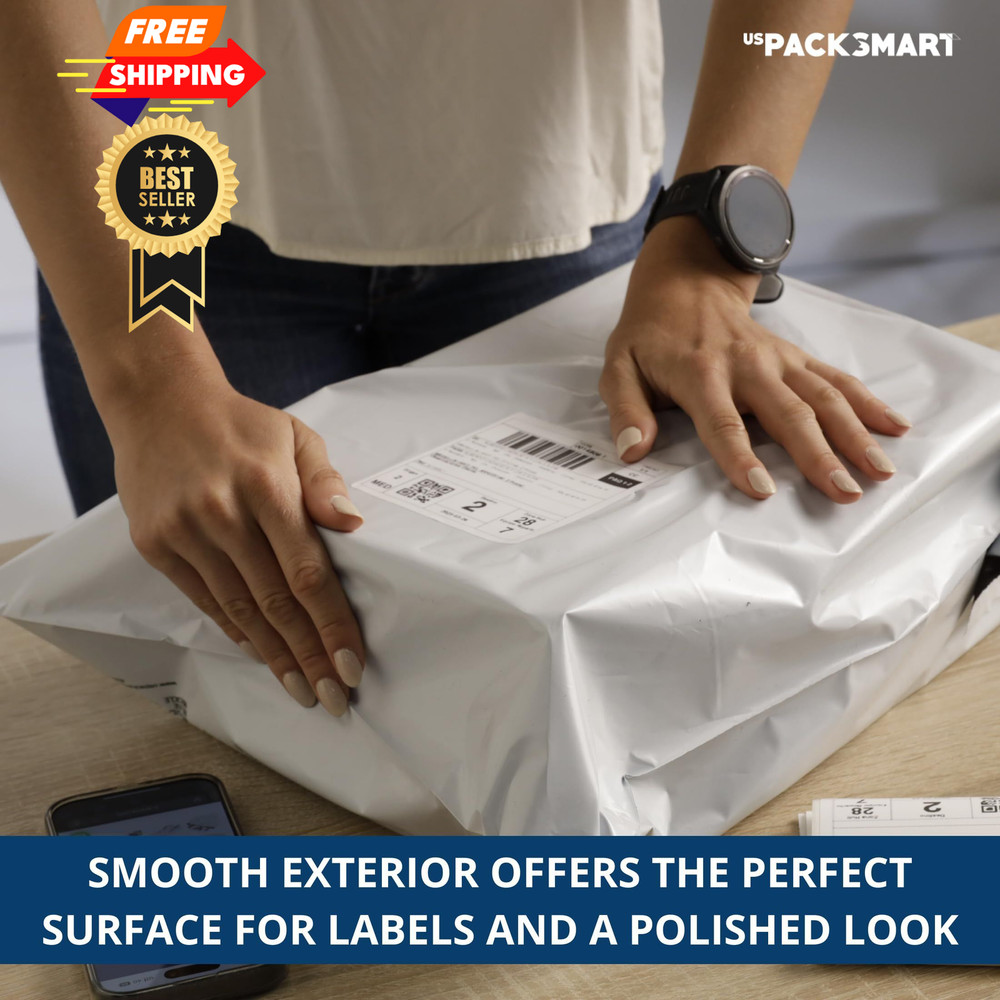 US PACK SMART White Plastic Poly Mailers 10"x13" / 100 Pack, Arctic
