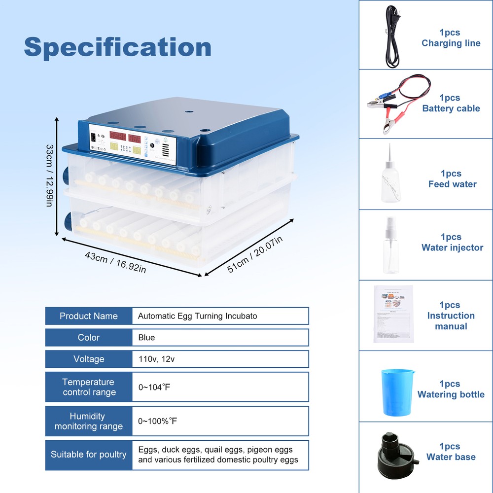 Automatic 120 Eggs Incubator Temperature Control Digital Chicken Egg Hatcher--