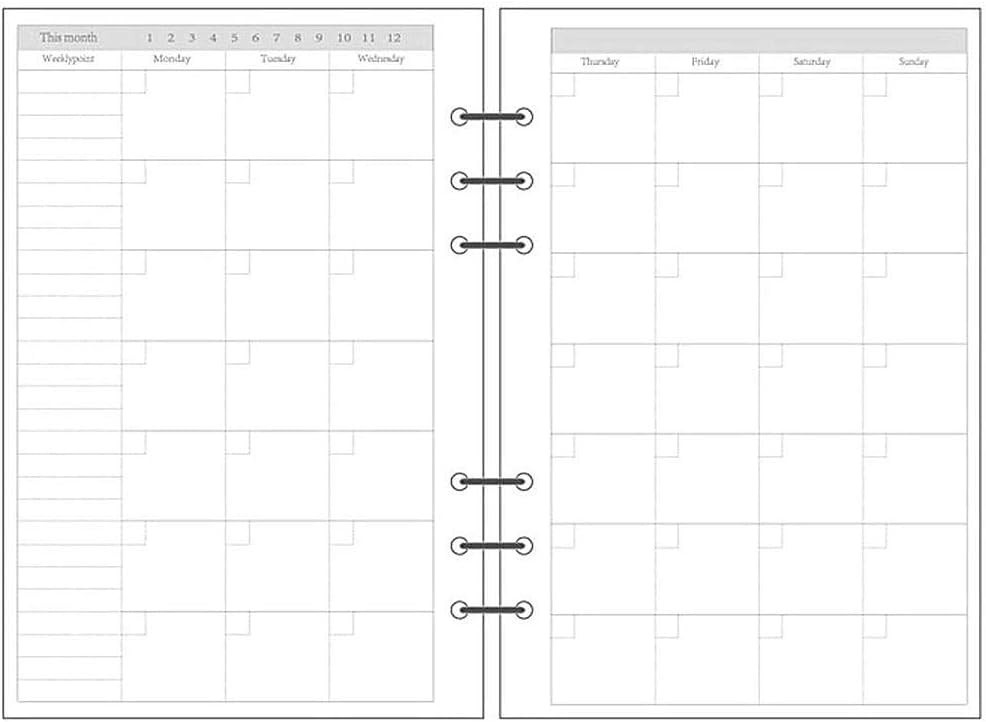 6 Ring Binder Refill, Undated A5 Planner Inserts, Monthly Planner Refill for ...