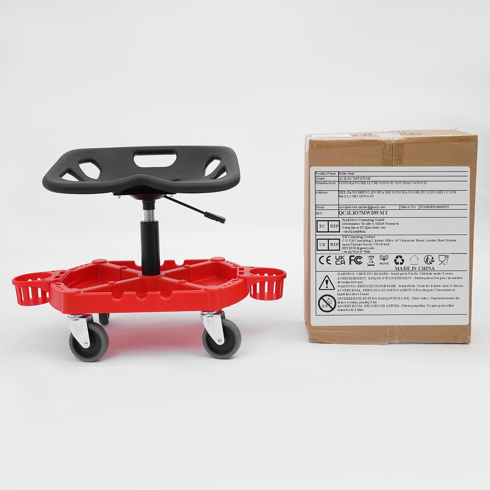 Sturdy Rolling Garage Stool with Backrest & Tool Tray - 330lbs Capacity