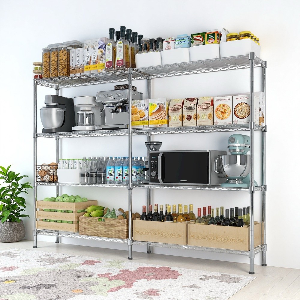 4-Tier Wire Shelving Unit 2-Column - Heavy Duty, Adjustable, Modular & Silver