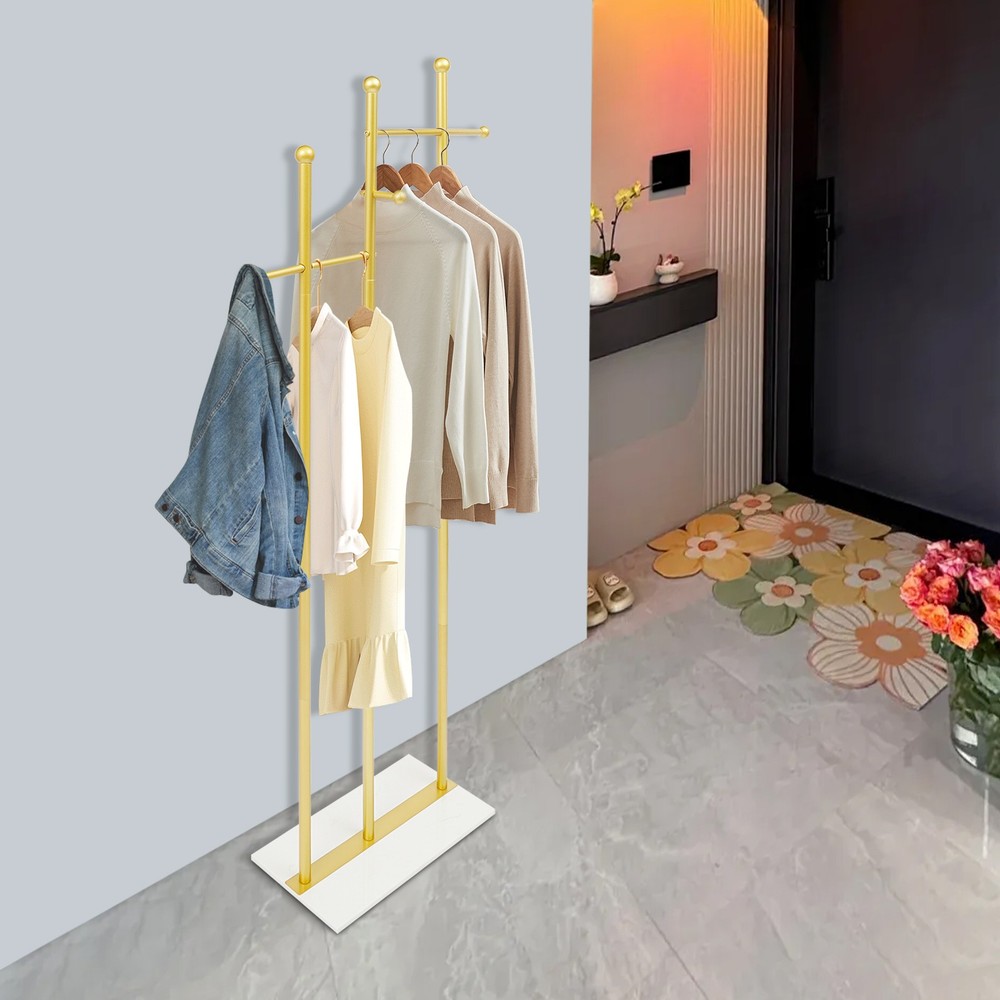 Clothes Rack, Freestanding Coat Tree With Multiple Hooks, Metal Garment Rack