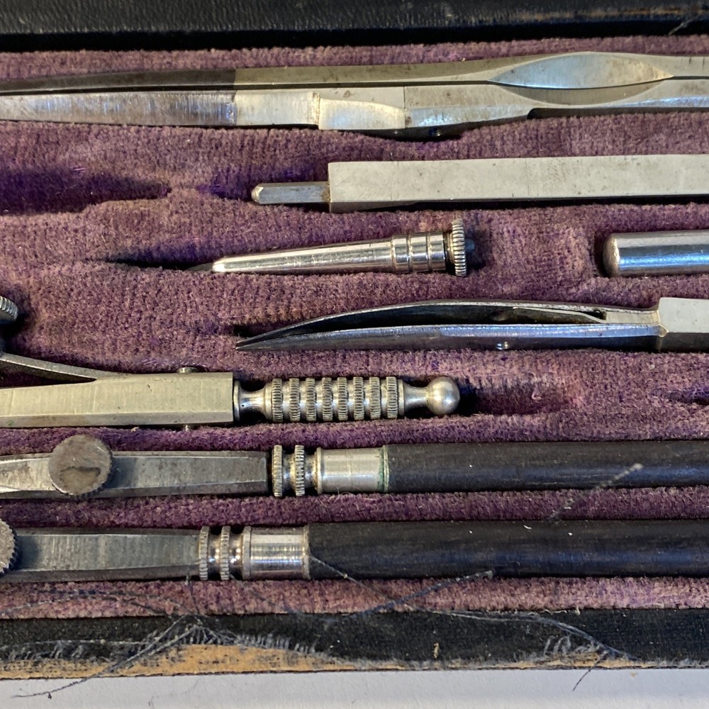 Antique Drafting Tool Kit In Hard Case