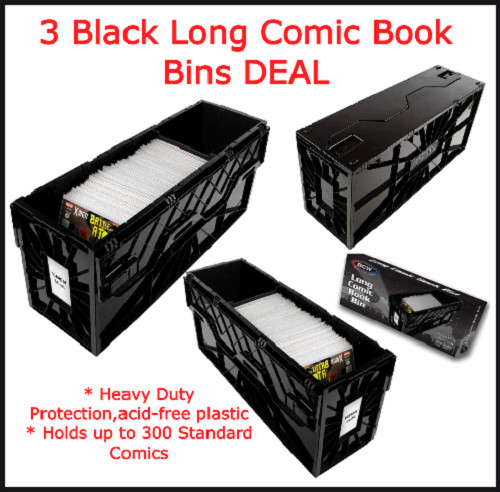 3 BCW LONG Comic Book Storage Bins Plastic Storage Box + 1 Partition Heavy Duty