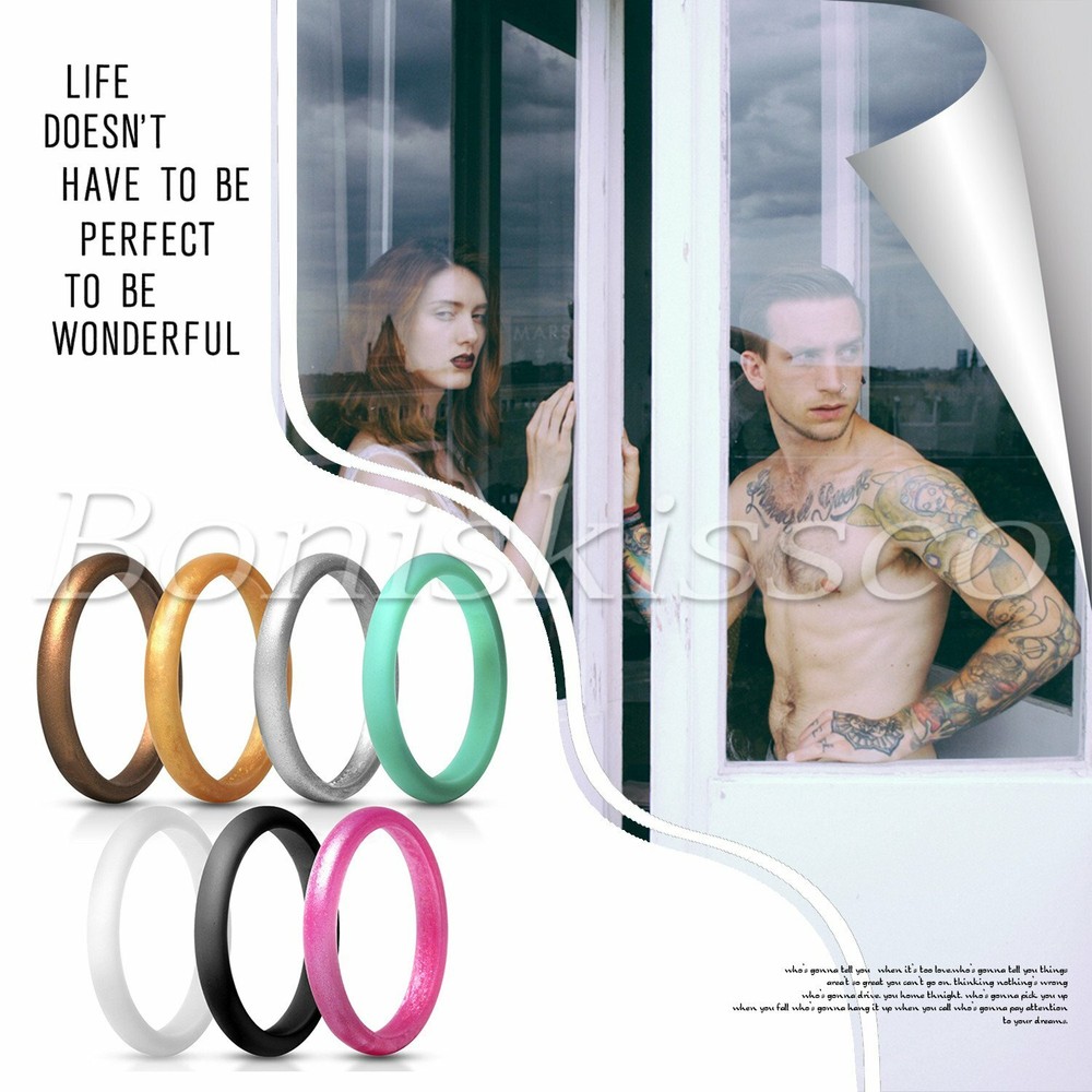 7pcs Women's Silicone Wedding Band Rings Thin-Silicone Stackable Comfort Outfit