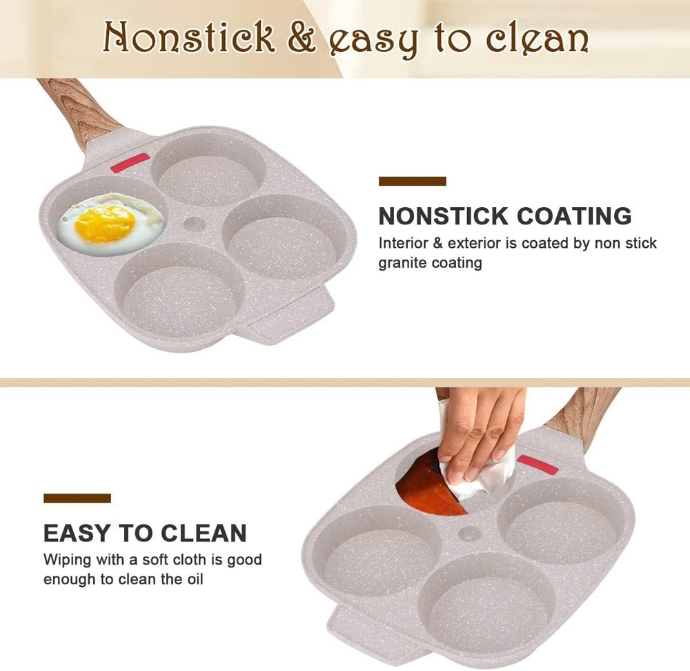 Egg Pan Fried Egg Pan, Egg Frying Pan with Lid Nonstick 4 Cups Pancake Pan