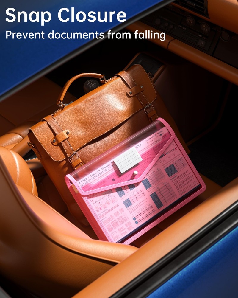 7 Pack Plastic Expanding File Folder, Transparent envelopes with Snap Closure...