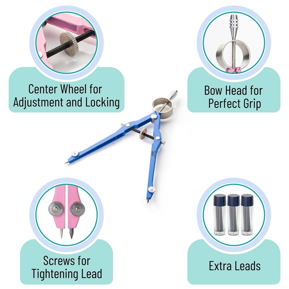 Mr. Pen- Professional Compass for Geometry, Blue with Extra Leads, Light