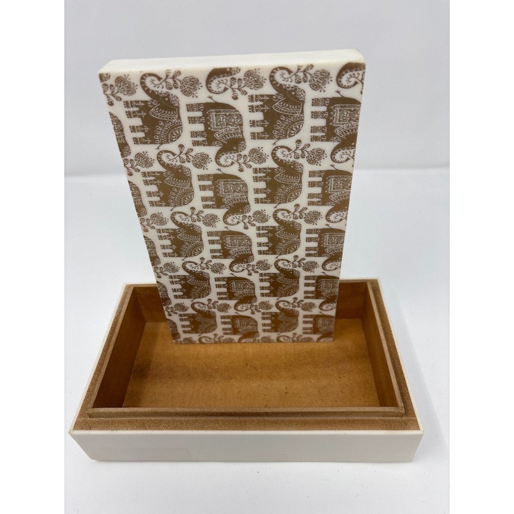 Decorative Storage Box Elephant Pattern White Gold Lid Organizer/ cigar box