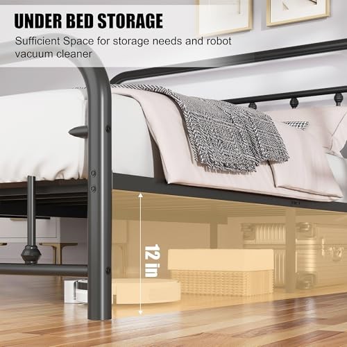 Full Size Metal Platform Bed Frame with Full Size | Round Frame Black