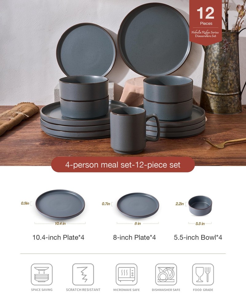 Nebula Ridge Stoneware Dinnerware Sets, Plates and Bowls Sets for 4, 12 Piece...