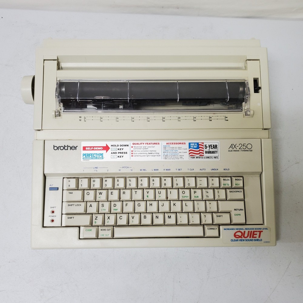 Brother AX-250 Electronic Typewriter Tested Working Missing Input Piece