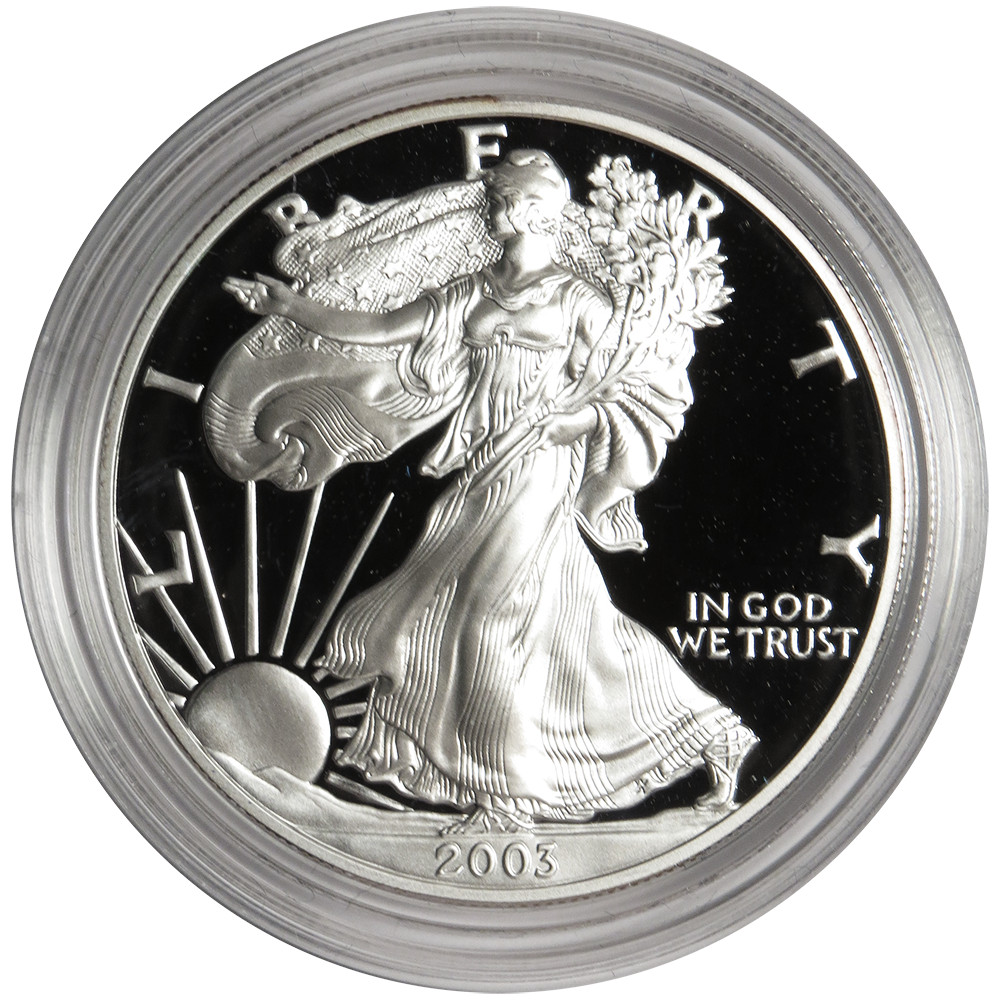 2003-W Proof $1 American Silver Eagle Box, OGP & COA