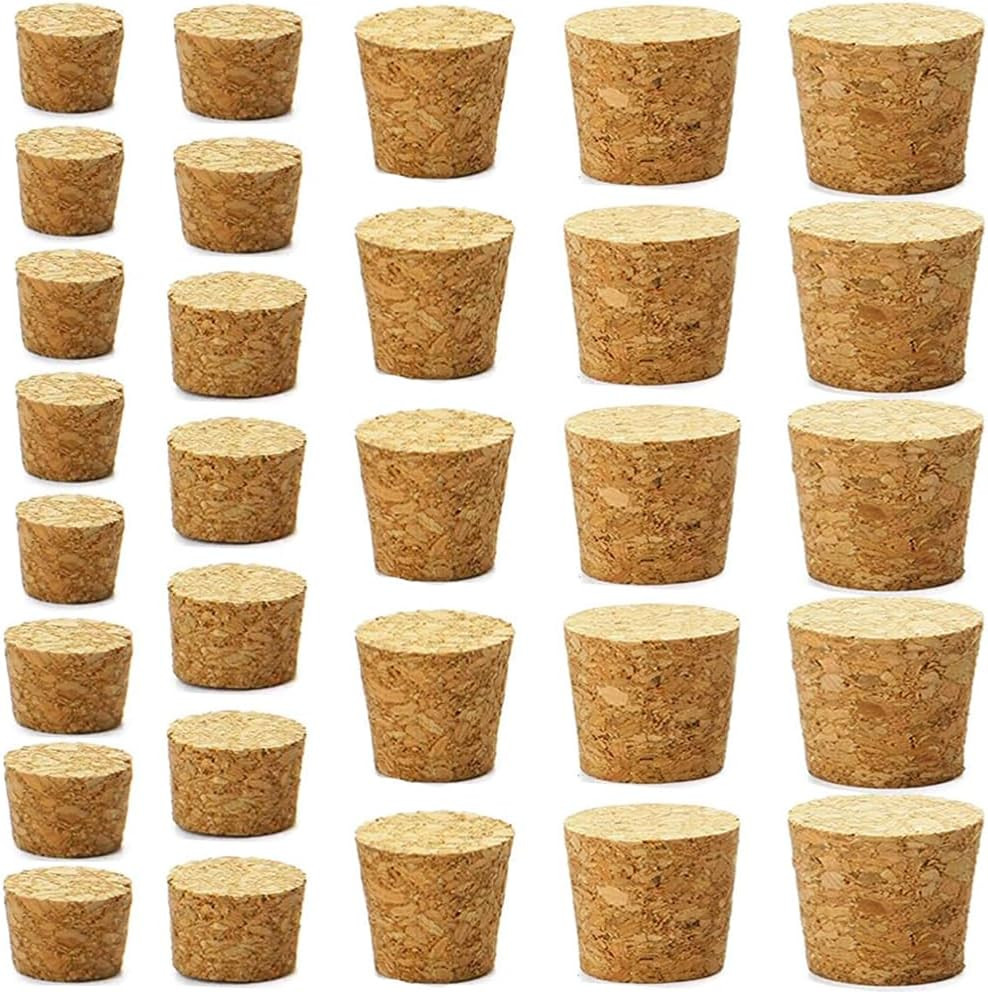 30Pcs Cork Stoppers, Wooden Tapered Wine Bottle Stoppers Replacement Corks