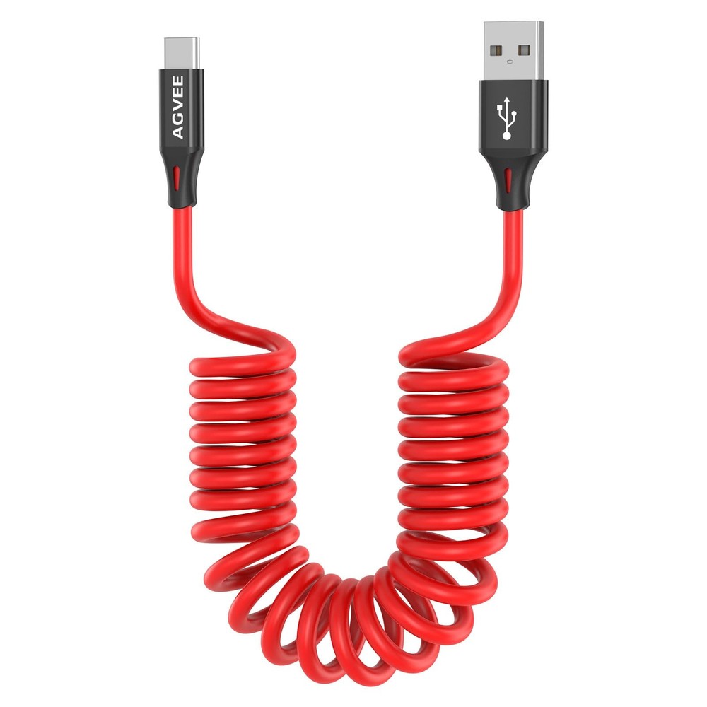AGVEE 3ft Coiled Short USB to USB-C Charging Cable [USB-IF 3ft, Red