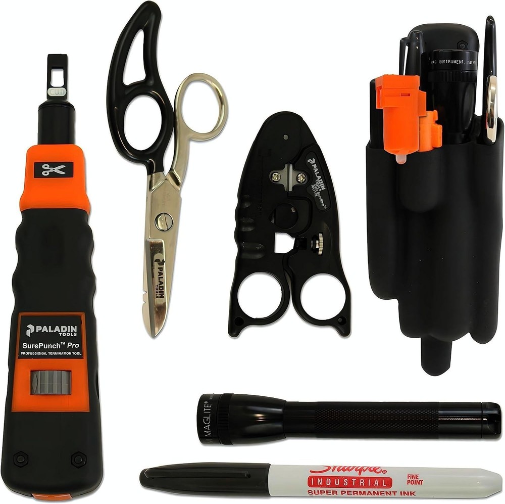 Complete DataComm Technicians Tool Kit with LED Light & Quick-Release Holster