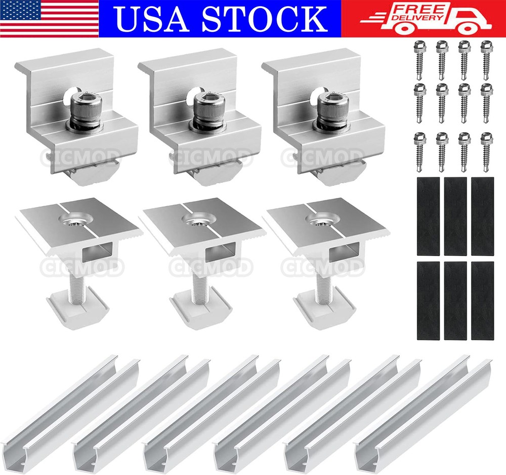 Roof Solar Panel Mounting Brackets Rail Clamp Kit System for 1-4PCS Solar Panel