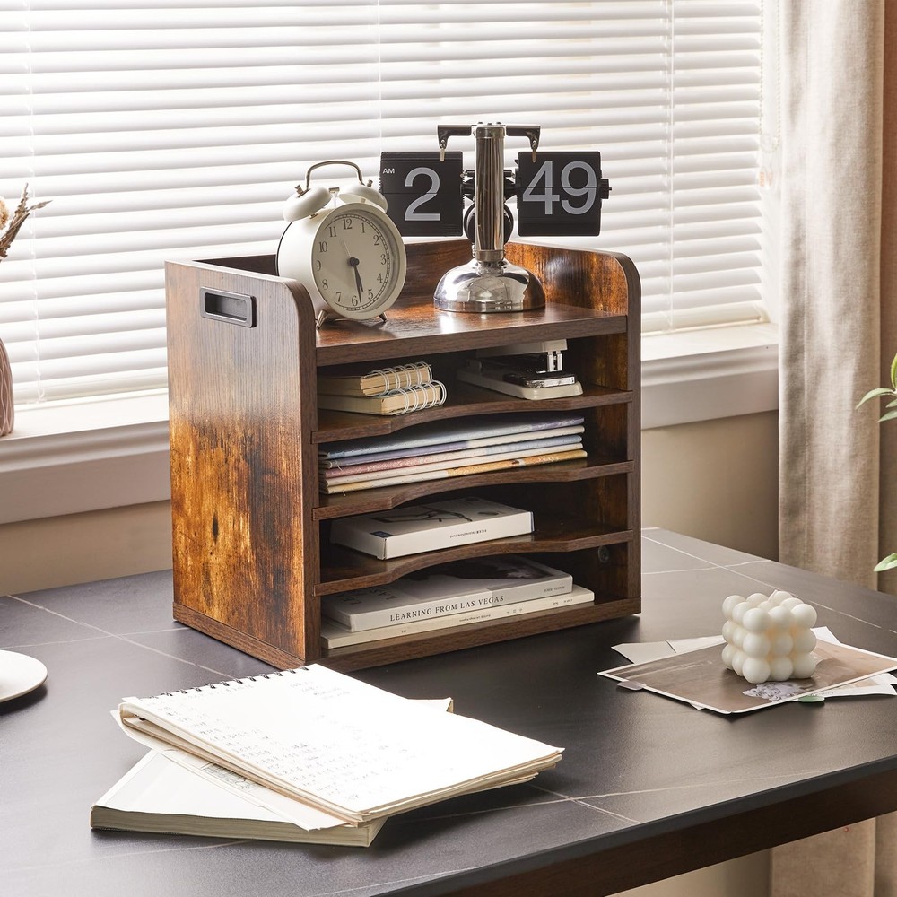 YMYNY Desktop File Organizer with Handle, 5-Tier Document & Mail Sorter