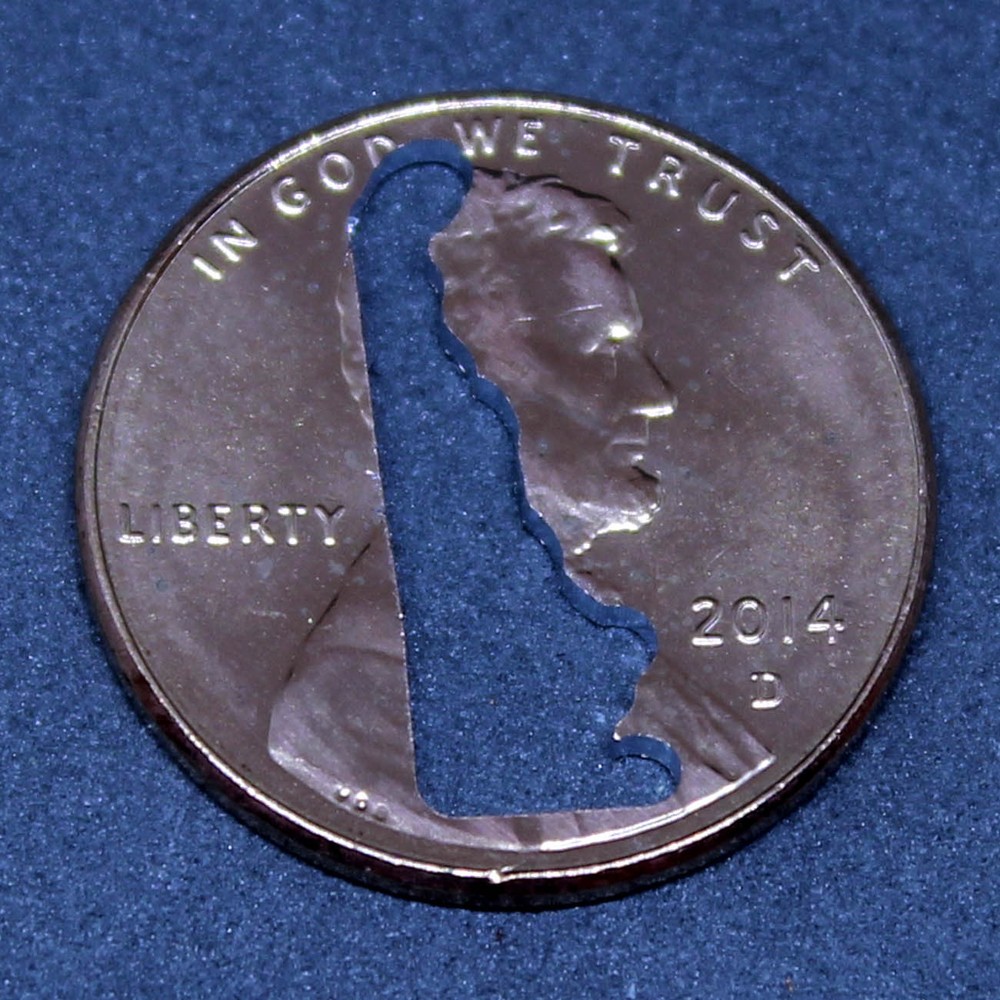 Lucky penny with Delaware cut out
