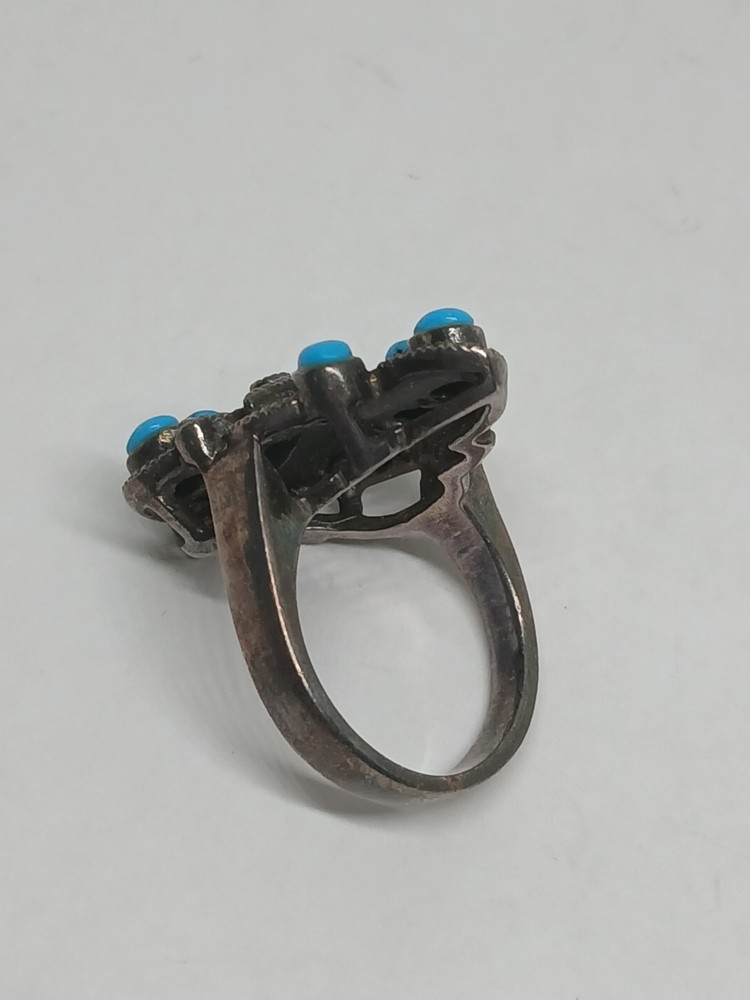 Sterling Silver Turquoise Cluster Ring Size 6.25