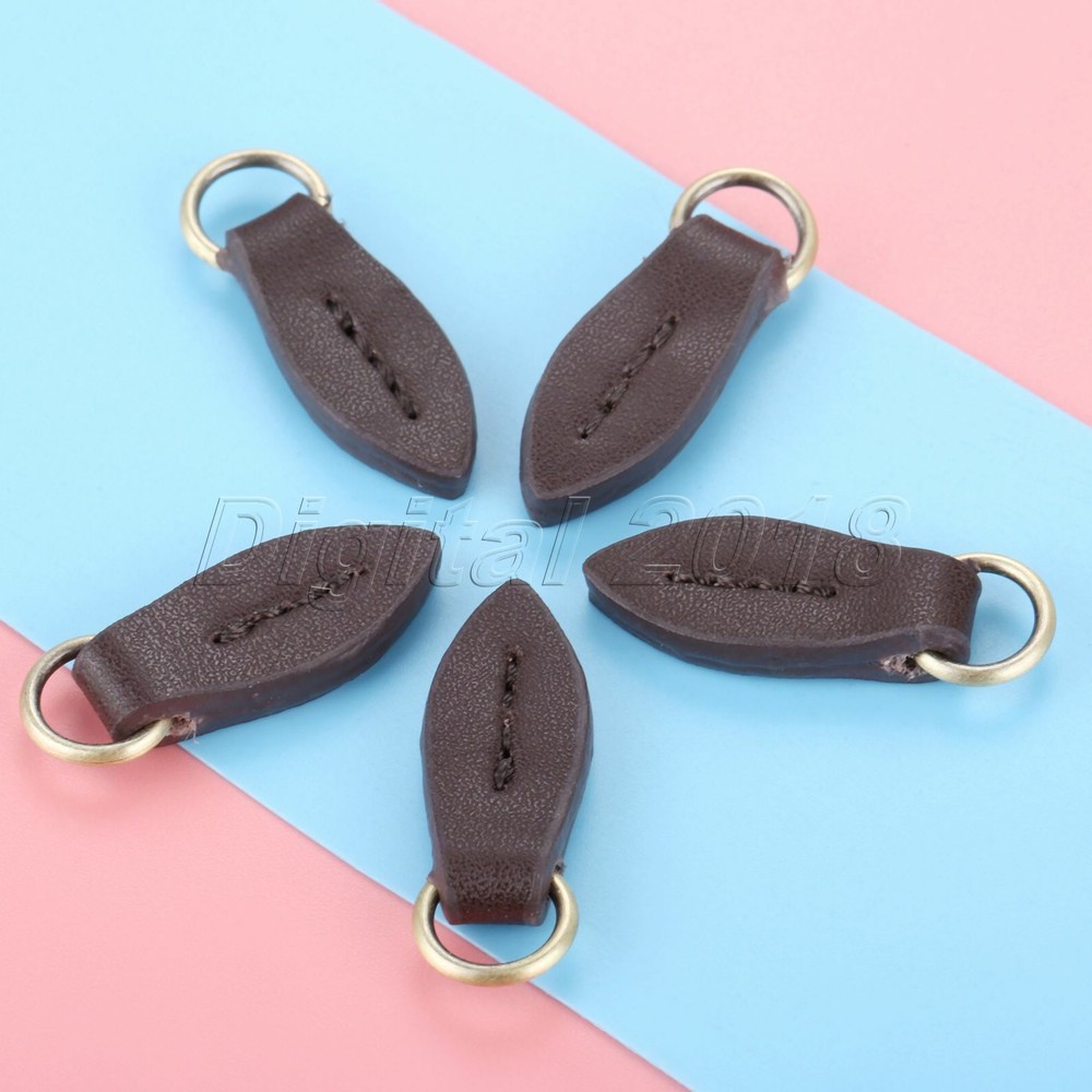 5Pcs 33*11mm Leaf Shape Leather Zipper Sliders Pull Tab Instant For Luggage