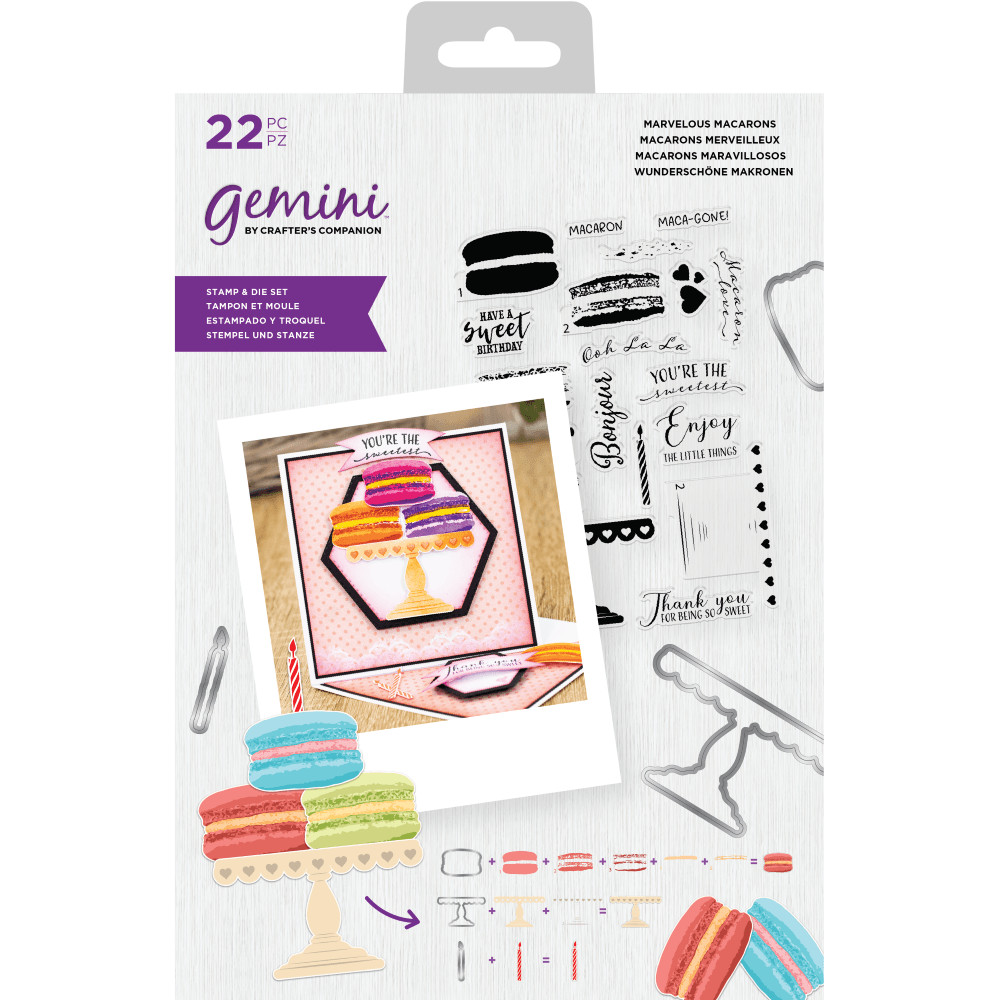 Gemini  Die and Clear Acrylic Stamp Set Marvelous Macarons New