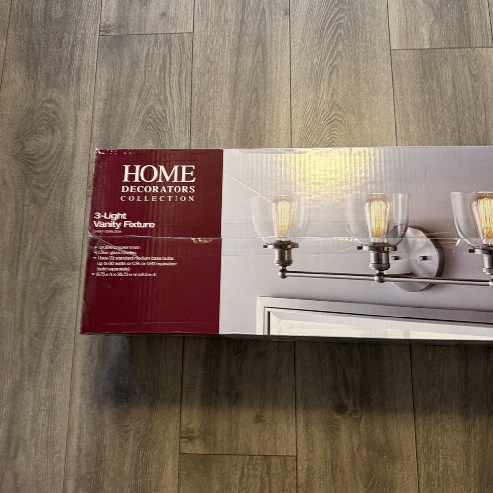 Home Decorators Collection Evelyn 3-Light Brushed Nickel Vanity Light