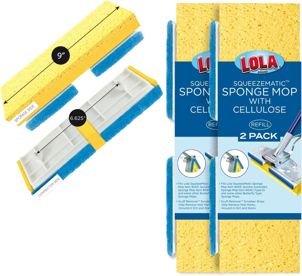 9" Cellulose Butterfly Sponge Mop Refill, 2-Pack