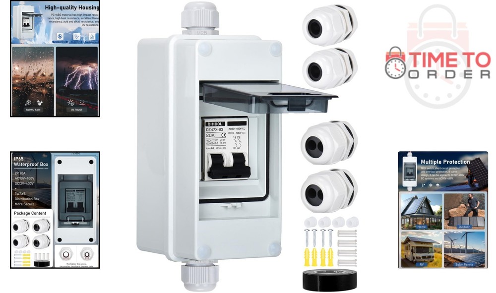 Solar Panel Disconnect Switch DIN Box 20A Dual Pole Circuit Breaker