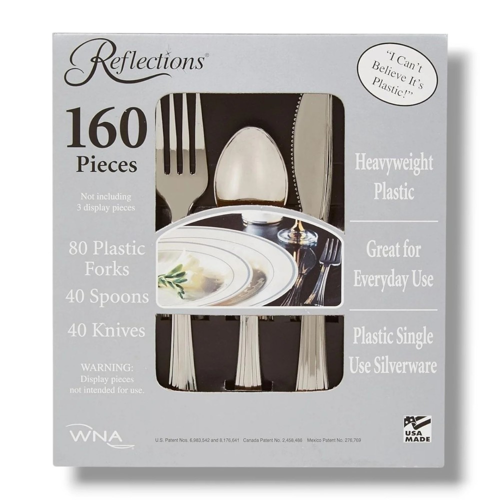 Reflections Heavyweight Plastic "Looks Like Silver" Disposable Flatware 160 pcs