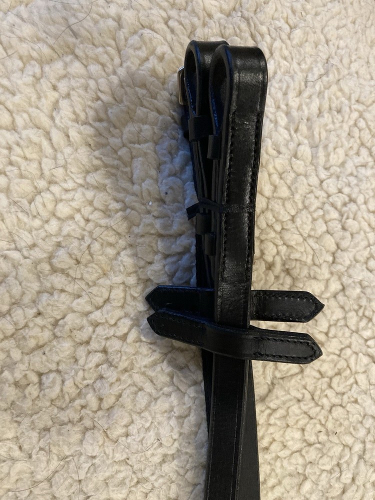 NEW 54” Black Webbed Reins W/Attached Stops. Hook Studs, Leather Grips.