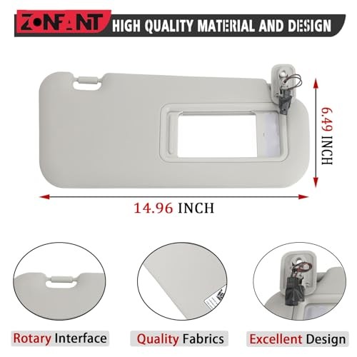 Grey Left Driver and Right Passenger Side Sun Visor with Light and Mirror Pair